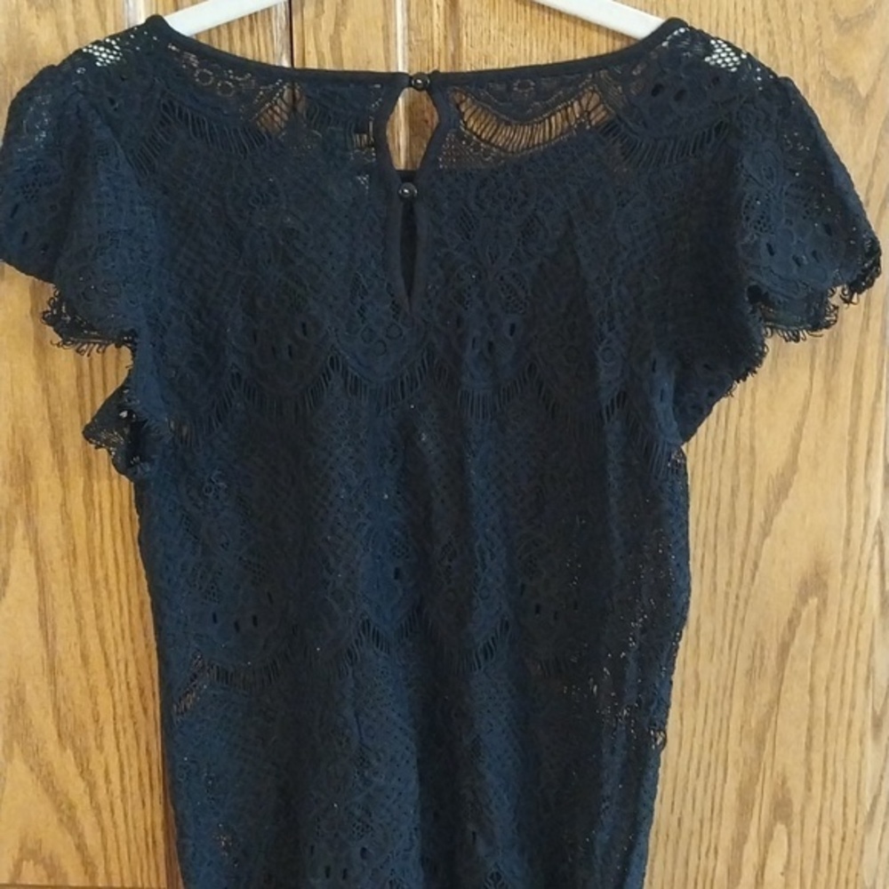 Worthington Women's Vintage Black Lace Sheer Short Sleeve Top Size Medium Nylon - Picture 5 of 8